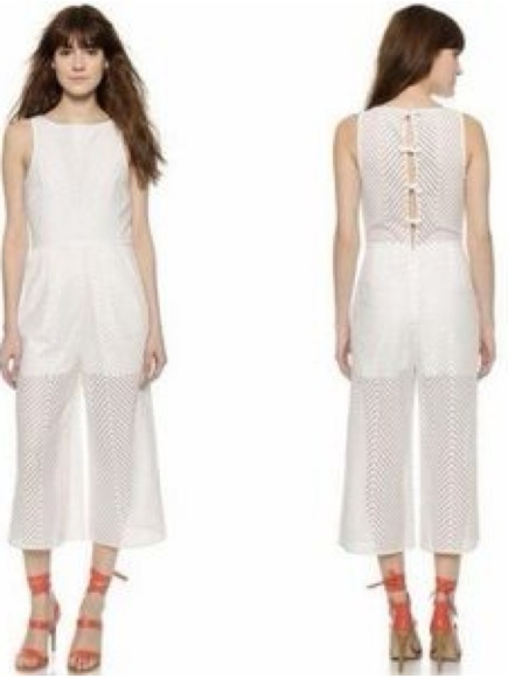 NWT Tibi 'Blanca' Laser Cut Chevron Wide Leg Jumpsuit in Ivory Size 4